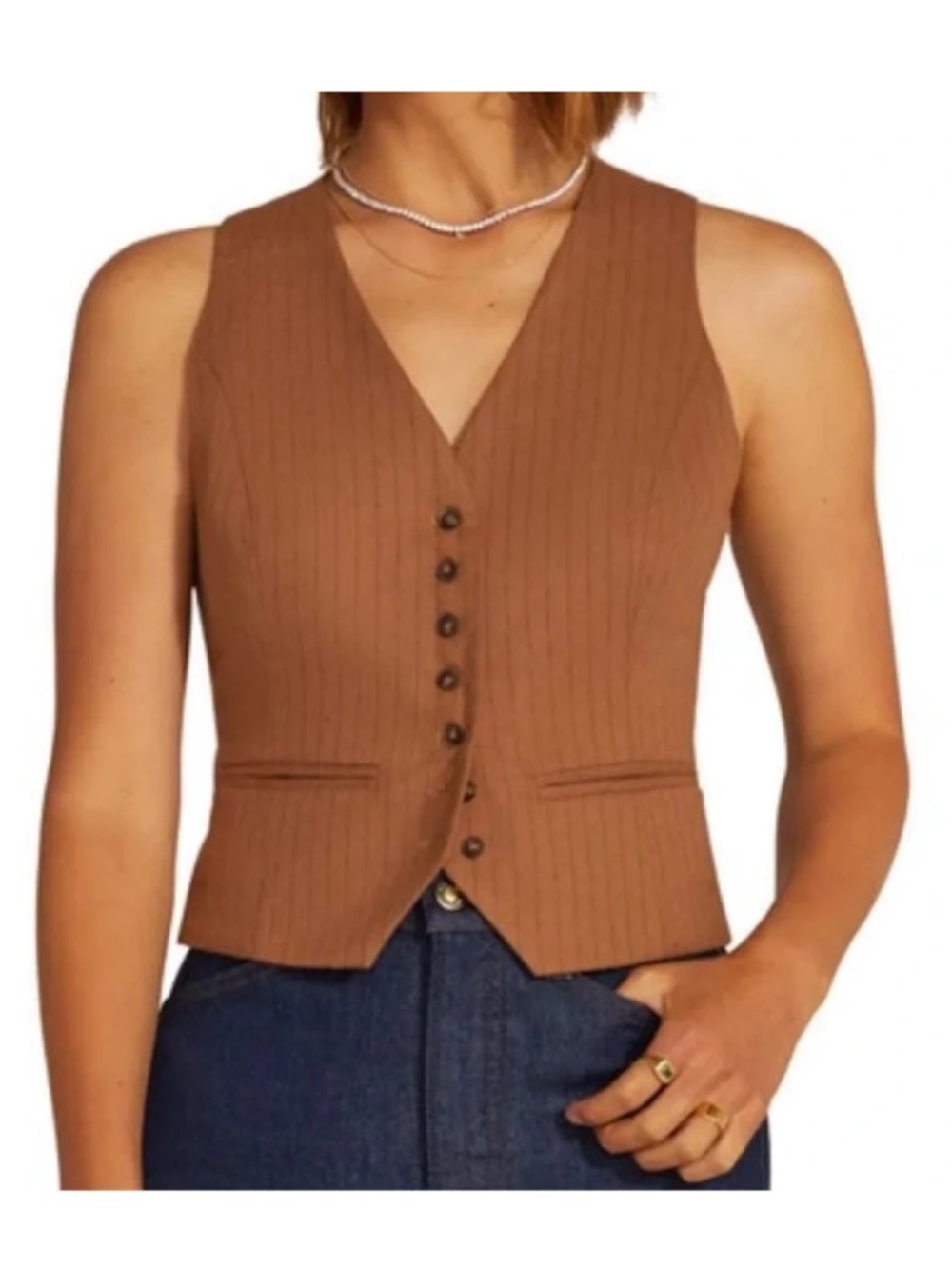 Favorite Daughter The Favorite Vest in Camel Pinstripe Size Large